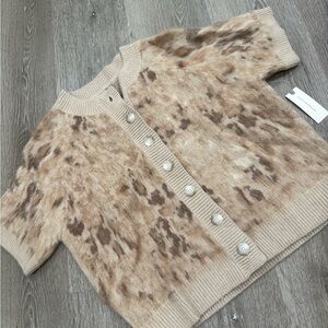 Anthropologie Beige and Brown Speckled Short-Sleeve Cardigan